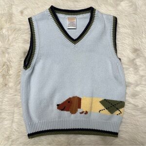 Gymboree Light Blue Dachshund Dog Sweater Vest 18-24 Easter Spring Golf